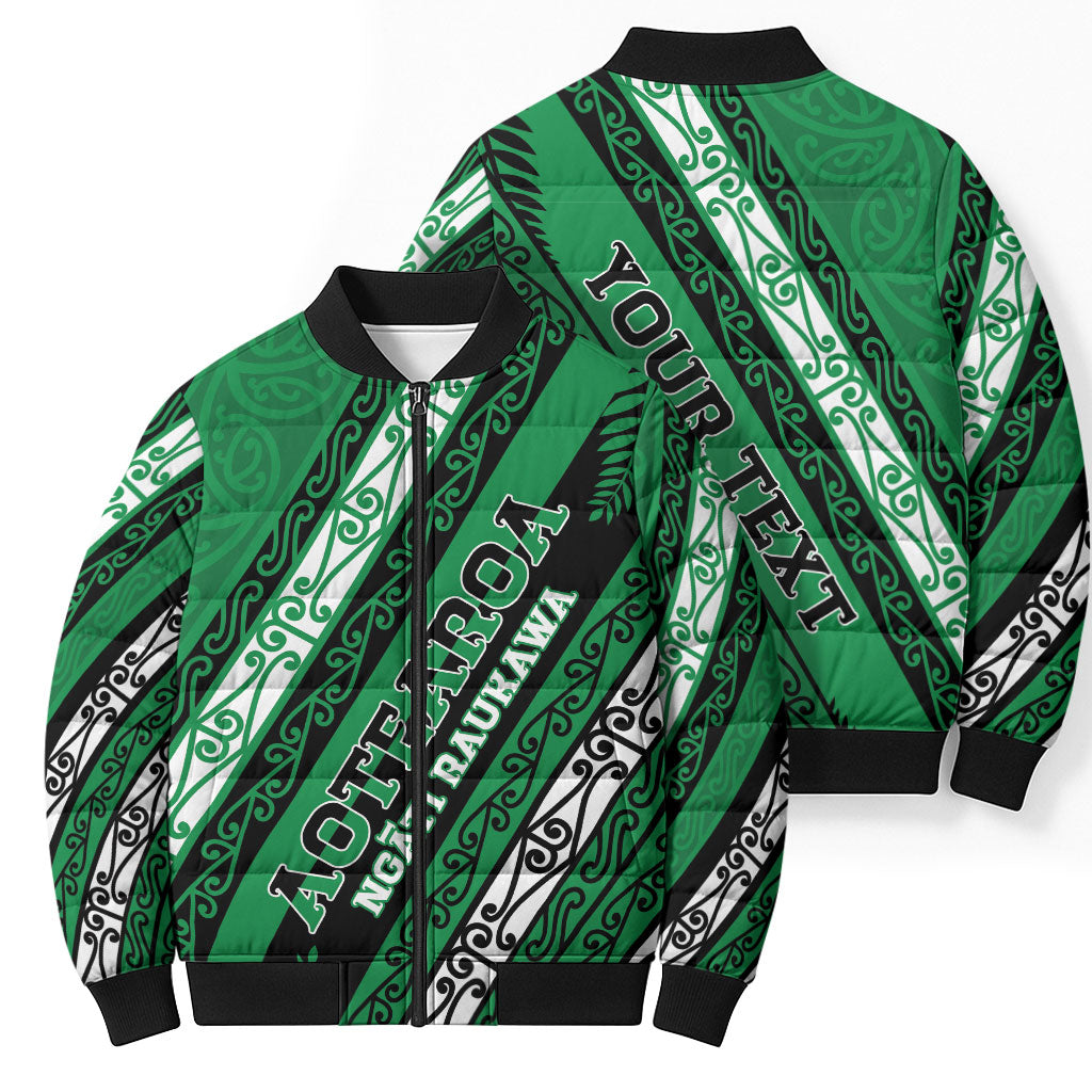 Personalised Aotearoa Ngati Raukawa Bomber Puffer Jacket New Zealand Maori Tribal Fern Pattern