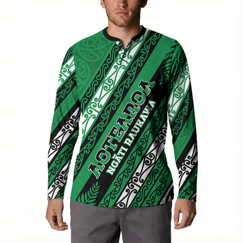 Personalised Aotearoa Ngati Raukawa Button Sweatshirt New Zealand Maori Tribal Fern Pattern