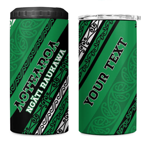 Personalised Aotearoa Ngati Raukawa 4 in 1 Can Cooler Tumbler New Zealand Maori Tribal Fern Pattern