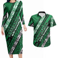 Personalised Aotearoa Ngati Raukawa Couples Matching Long Sleeve Bodycon Dress and Hawaiian Shirt New Zealand Maori Tribal Fern Pattern