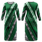Personalised Aotearoa Ngati Raukawa Couples Matching Long Sleeve Bodycon Dress and Hawaiian Shirt New Zealand Maori Tribal Fern Pattern