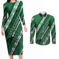 Personalised Aotearoa Ngati Raukawa Couples Matching Long Sleeve Bodycon Dress and Long Sleeve Button Shirt New Zealand Maori Tribal Fern Pattern