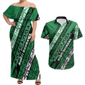 Personalised Aotearoa Ngati Raukawa Couples Matching Off Shoulder Maxi Dress and Hawaiian Shirt New Zealand Maori Tribal Fern Pattern