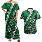 Personalised Aotearoa Ngati Raukawa Couples Matching Off Shoulder Maxi Dress and Hawaiian Shirt New Zealand Maori Tribal Fern Pattern