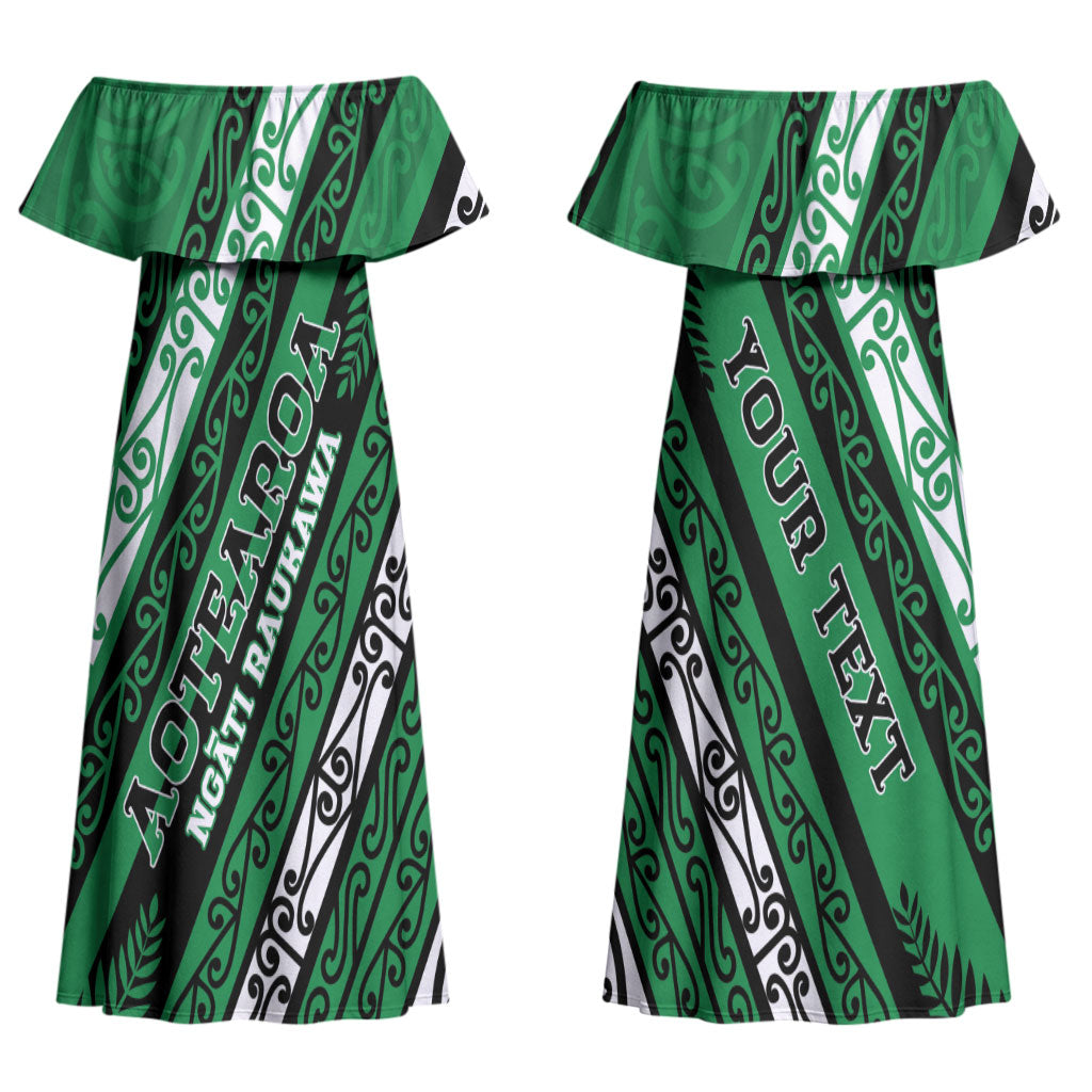 Personalised Aotearoa Ngati Raukawa Couples Matching Off Shoulder Maxi Dress and Hawaiian Shirt New Zealand Maori Tribal Fern Pattern
