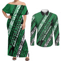 Personalised Aotearoa Ngati Raukawa Couples Matching Off Shoulder Maxi Dress and Long Sleeve Button Shirt New Zealand Maori Tribal Fern Pattern