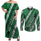 Personalised Aotearoa Ngati Raukawa Couples Matching Off Shoulder Maxi Dress and Long Sleeve Button Shirt New Zealand Maori Tribal Fern Pattern