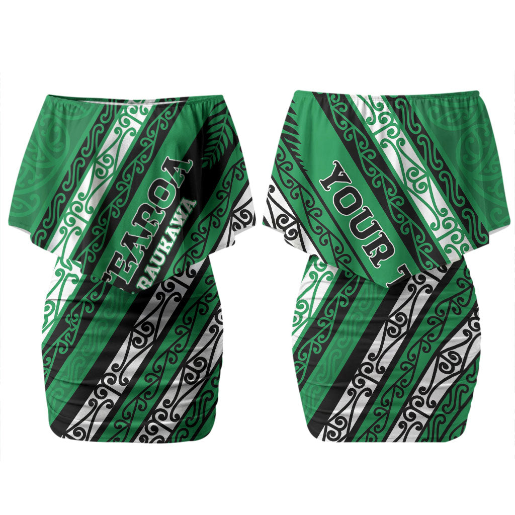 Personalised Aotearoa Ngati Raukawa Couples Matching Off Shoulder Short Dress and Hawaiian Shirt New Zealand Maori Tribal Fern Pattern