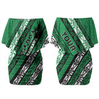 Personalised Aotearoa Ngati Raukawa Couples Matching Off Shoulder Short Dress and Long Sleeve Button Shirt New Zealand Maori Tribal Fern Pattern