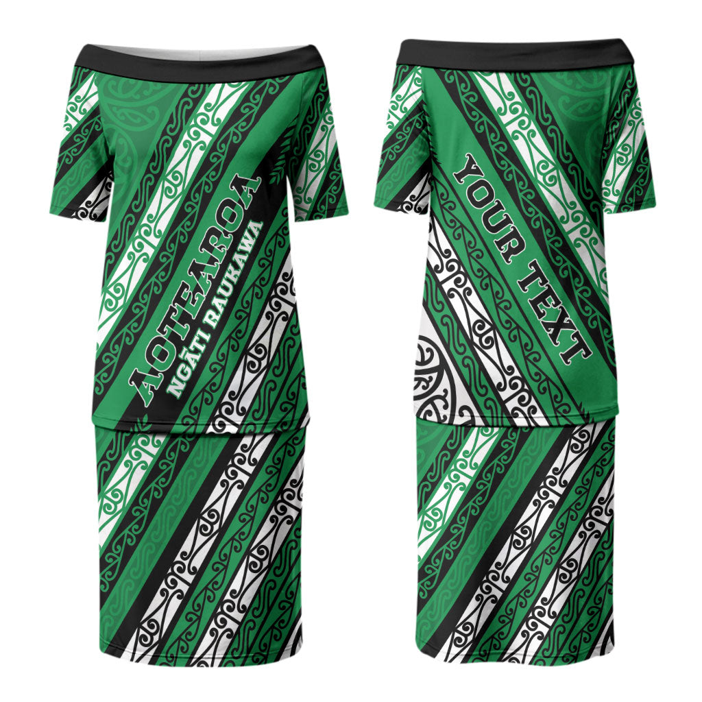 Personalised Aotearoa Ngati Raukawa Couples Matching Puletasi and Hawaiian Shirt New Zealand Maori Tribal Fern Pattern