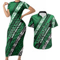 Personalised Aotearoa Ngati Raukawa Couples Matching Short Sleeve Bodycon Dress and Hawaiian Shirt New Zealand Maori Tribal Fern Pattern