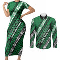 Personalised Aotearoa Ngati Raukawa Couples Matching Short Sleeve Bodycon Dress and Long Sleeve Button Shirt New Zealand Maori Tribal Fern Pattern
