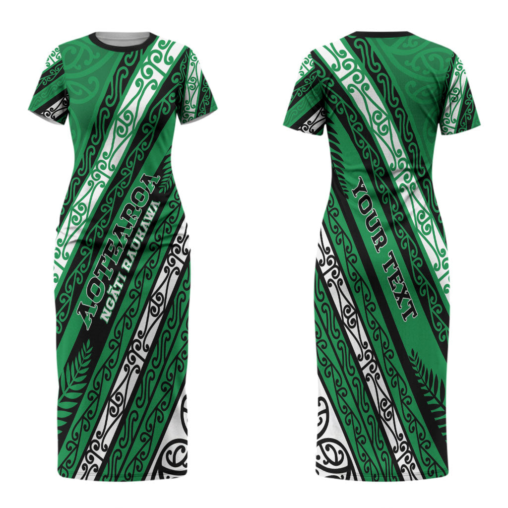 Personalised Aotearoa Ngati Raukawa Couples Matching Short Sleeve Bodycon Dress and Long Sleeve Button Shirt New Zealand Maori Tribal Fern Pattern