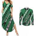 Personalised Aotearoa Ngati Raukawa Couples Matching Summer Maxi Dress and Long Sleeve Button Shirt New Zealand Maori Tribal Fern Pattern