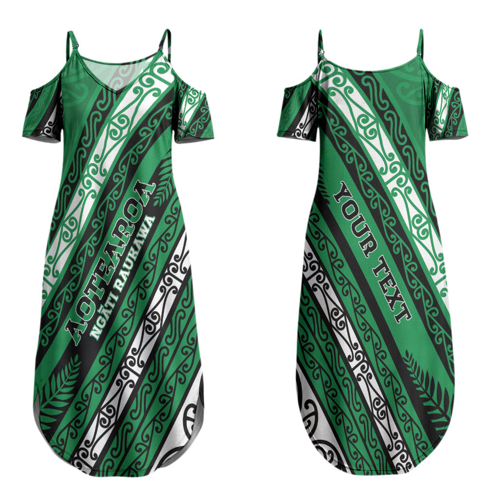 Personalised Aotearoa Ngati Raukawa Couples Matching Summer Maxi Dress and Long Sleeve Button Shirt New Zealand Maori Tribal Fern Pattern