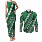 Personalised Aotearoa Ngati Raukawa Couples Matching Tank Maxi Dress and Long Sleeve Button Shirt New Zealand Maori Tribal Fern Pattern