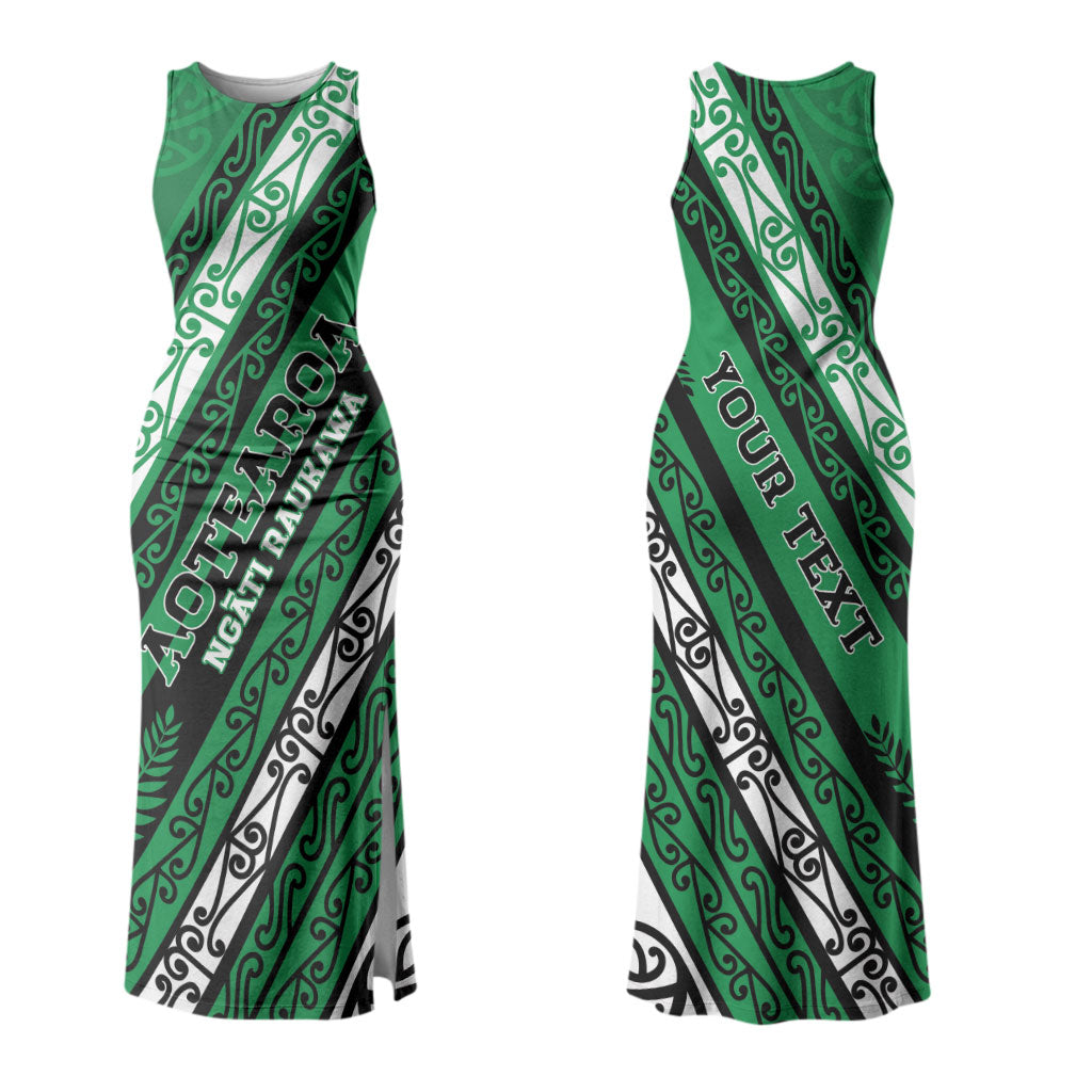 Personalised Aotearoa Ngati Raukawa Couples Matching Tank Maxi Dress and Long Sleeve Button Shirt New Zealand Maori Tribal Fern Pattern