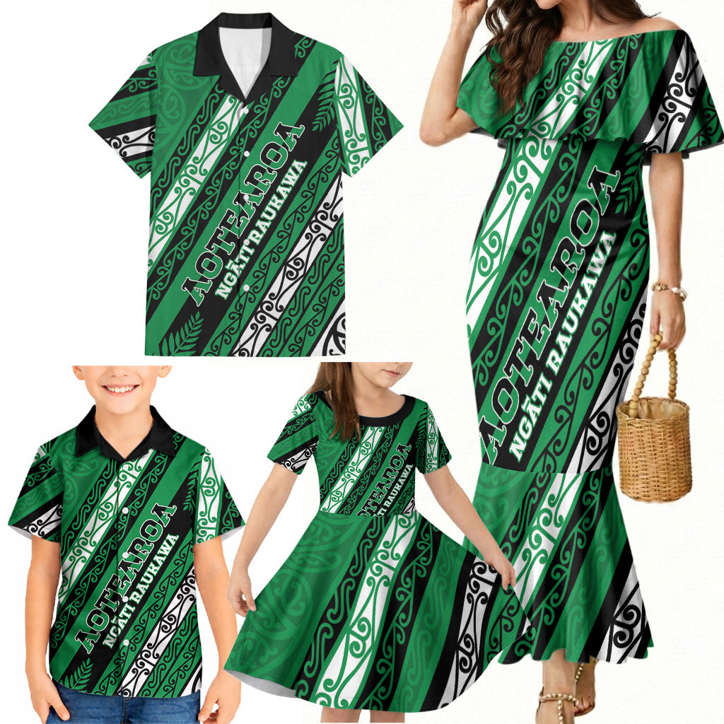 Personalised Aotearoa Ngati Raukawa Family Matching Mermaid Dress and Hawaiian Shirt New Zealand Maori Tribal Fern Pattern