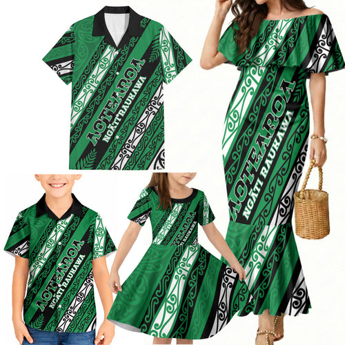 Personalised Aotearoa Ngati Raukawa Family Matching Mermaid Dress and Hawaiian Shirt New Zealand Maori Tribal Fern Pattern