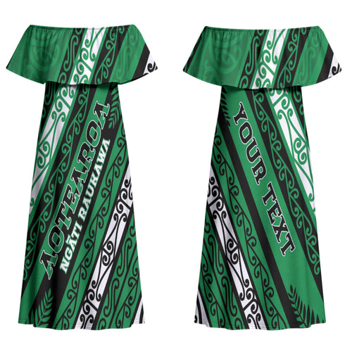 Personalised Aotearoa Ngati Raukawa Family Matching Off Shoulder Maxi Dress and Hawaiian Shirt New Zealand Maori Tribal Fern Pattern
