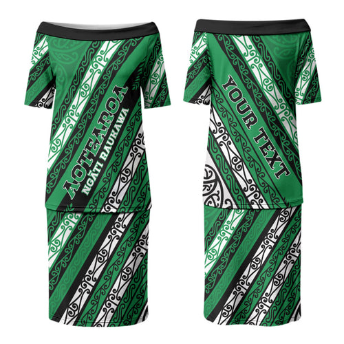 Personalised Aotearoa Ngati Raukawa Family Matching Puletasi and Hawaiian Shirt New Zealand Maori Tribal Fern Pattern