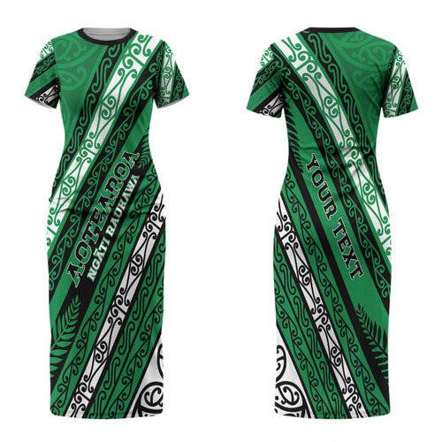 Personalised Aotearoa Ngati Raukawa Family Matching Short Sleeve Bodycon Dress and Hawaiian Shirt New Zealand Maori Tribal Fern Pattern