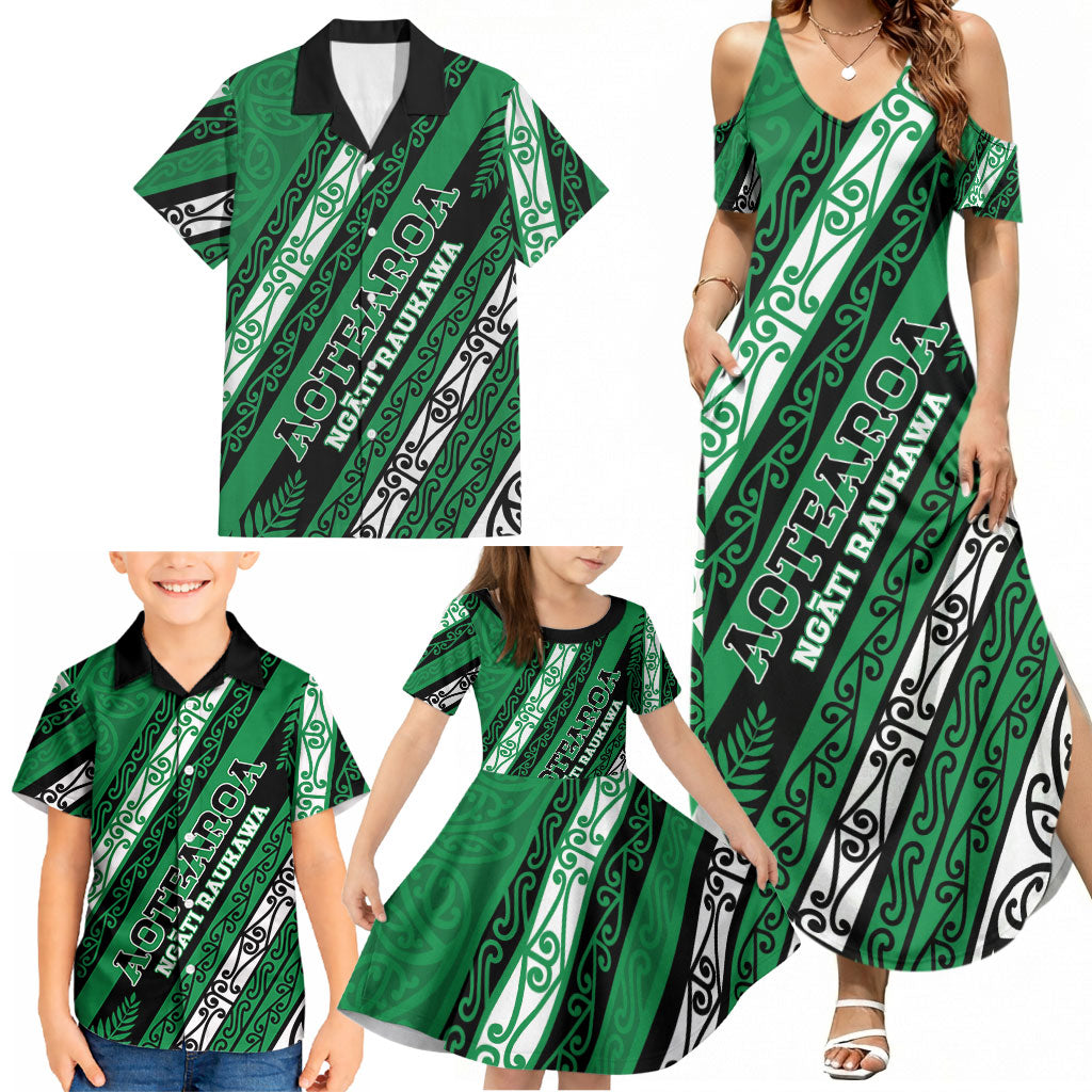 Personalised Aotearoa Ngati Raukawa Family Matching Summer Maxi Dress and Hawaiian Shirt New Zealand Maori Tribal Fern Pattern