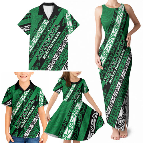 Personalised Aotearoa Ngati Raukawa Family Matching Tank Maxi Dress and Hawaiian Shirt New Zealand Maori Tribal Fern Pattern