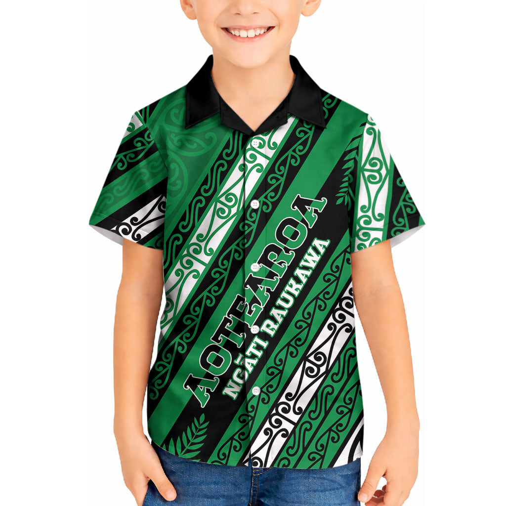 Personalised Aotearoa Ngati Raukawa Kid Hawaiian Shirt New Zealand Maori Tribal Fern Pattern
