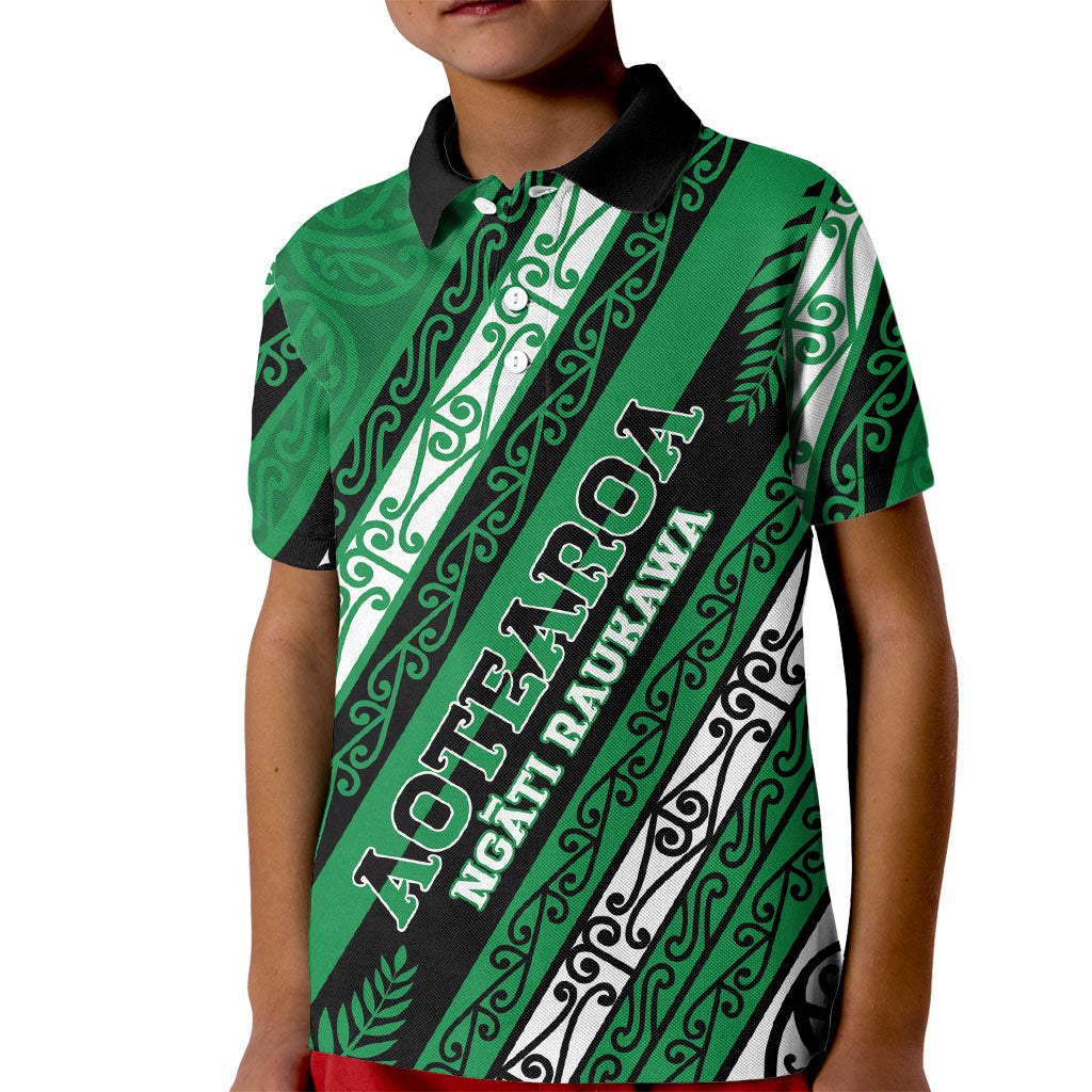 Personalised Aotearoa Ngati Raukawa Kid Polo Shirt New Zealand Maori Tribal Fern Pattern