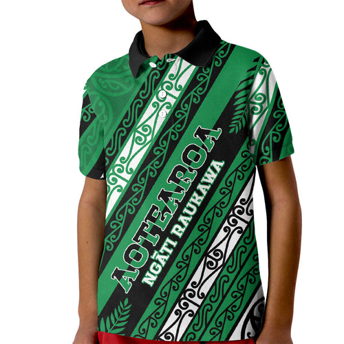 Personalised Aotearoa Ngati Raukawa Kid Polo Shirt New Zealand Maori Tribal Fern Pattern