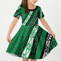 Personalised Aotearoa Ngati Raukawa Kid Short Sleeve Dress New Zealand Maori Tribal Fern Pattern