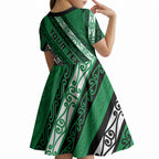 Personalised Aotearoa Ngati Raukawa Kid Short Sleeve Dress New Zealand Maori Tribal Fern Pattern