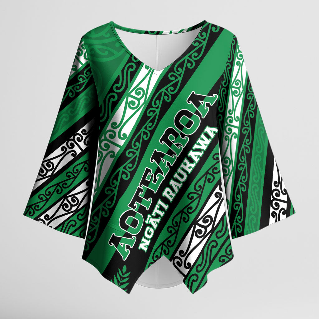 Personalised Aotearoa Ngati Raukawa Kimono Sleeve Blouse New Zealand Maori Tribal Fern Pattern