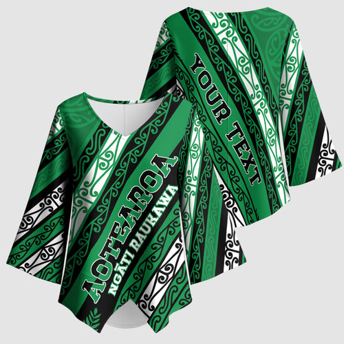 Personalised Aotearoa Ngati Raukawa Kimono Sleeve Blouse New Zealand Maori Tribal Fern Pattern