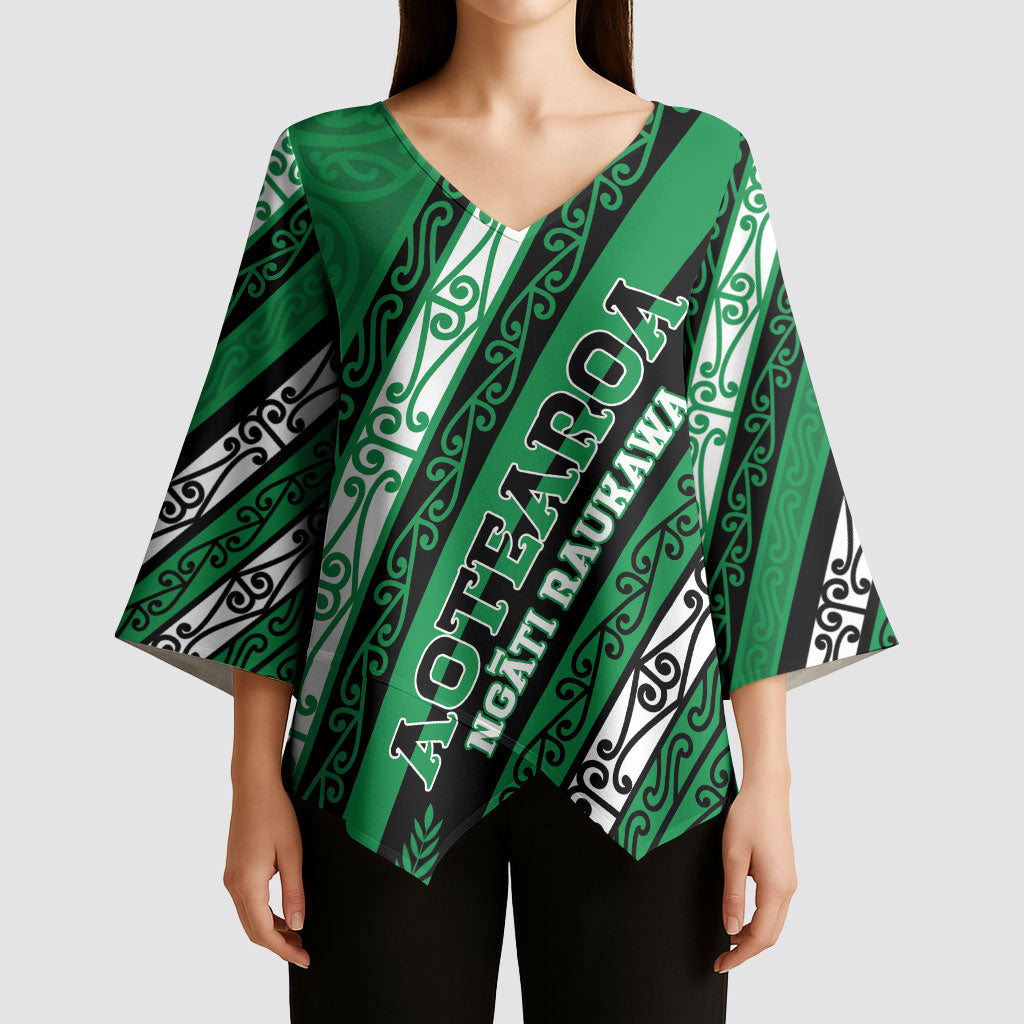 Personalised Aotearoa Ngati Raukawa Kimono Sleeve Blouse New Zealand Maori Tribal Fern Pattern