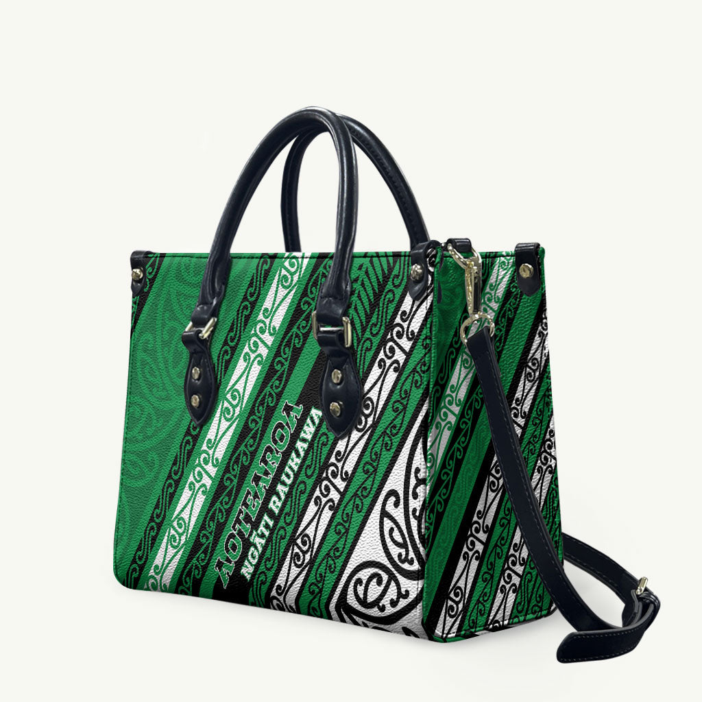 Aotearoa Ngati Raukawa Leather Bag New Zealand Maori Tribal Fern Pattern