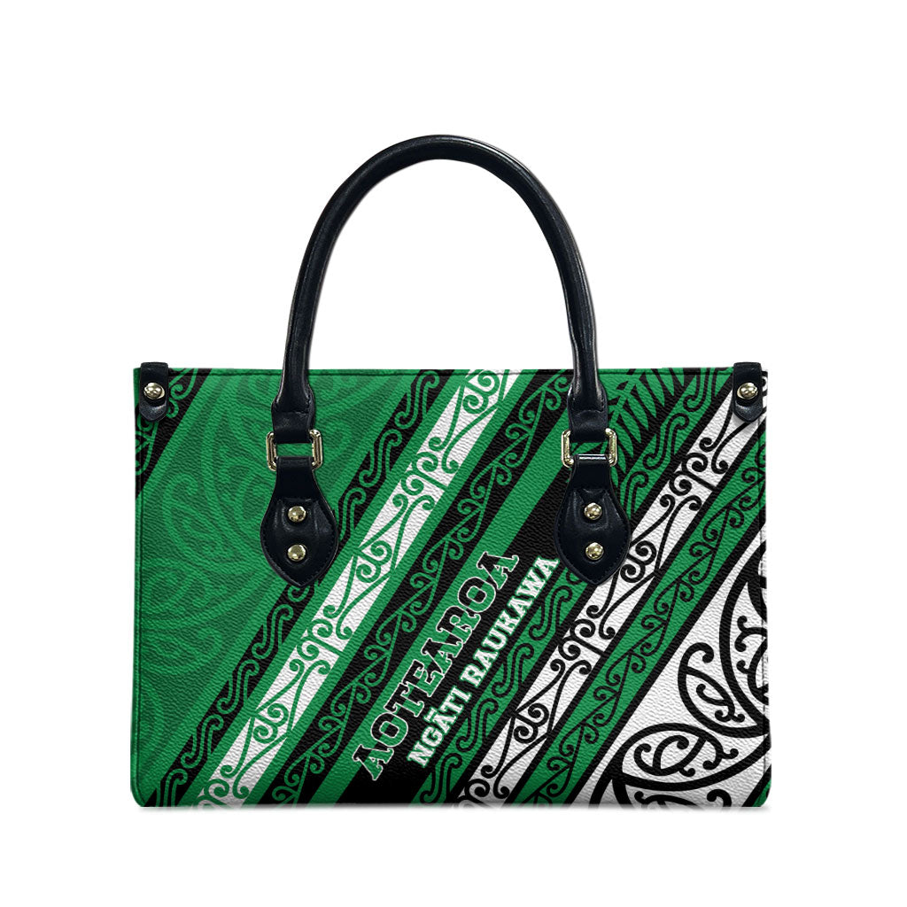 Aotearoa Ngati Raukawa Leather Bag New Zealand Maori Tribal Fern Pattern