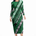 Personalised Aotearoa Ngati Raukawa Long Sleeve Bodycon Dress New Zealand Maori Tribal Fern Pattern