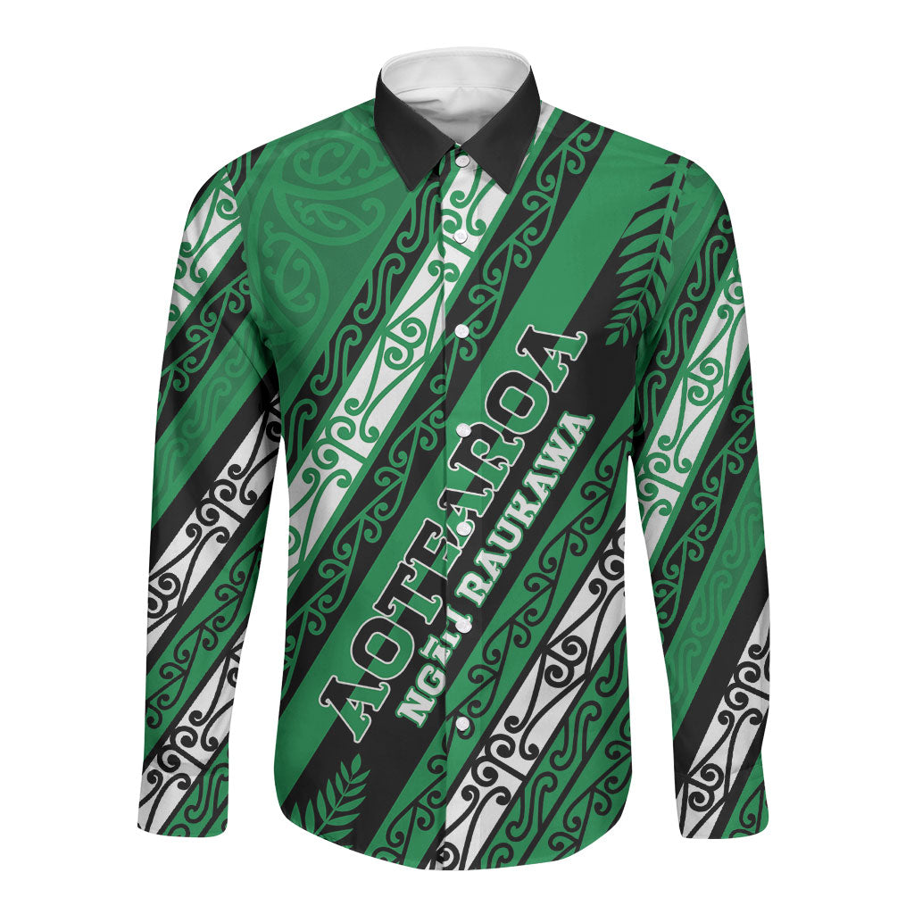 Personalised Aotearoa Ngati Raukawa Long Sleeve Button Shirt New Zealand Maori Tribal Fern Pattern