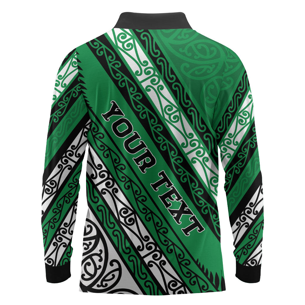Personalised Aotearoa Ngati Raukawa Long Sleeve Polo Shirt New Zealand Maori Tribal Fern Pattern