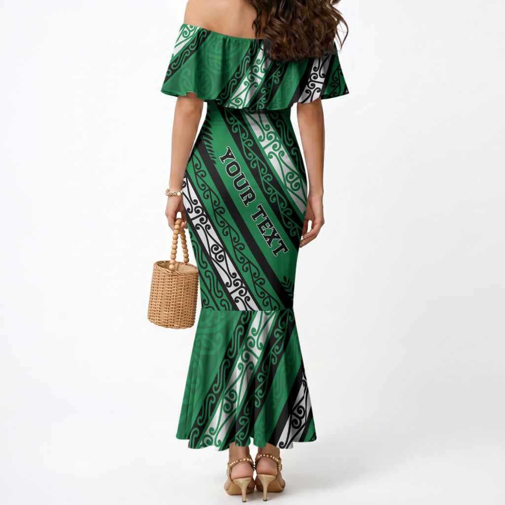 Personalised Aotearoa Ngati Raukawa Mermaid Dress New Zealand Maori Tribal Fern Pattern