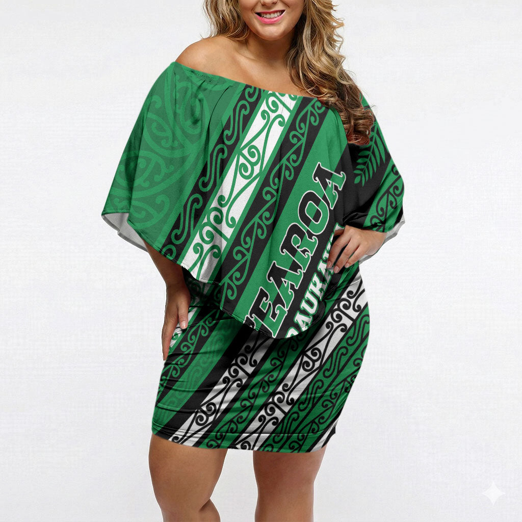 Personalised Aotearoa Ngati Raukawa Off Shoulder Short Dress New Zealand Maori Tribal Fern Pattern