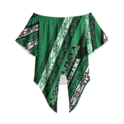 Personalised Aotearoa Ngati Raukawa Off Shoulder Wrap Waist Top New Zealand Maori Tribal Fern Pattern