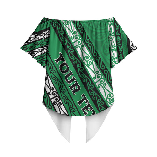 Personalised Aotearoa Ngati Raukawa Off Shoulder Wrap Waist Top New Zealand Maori Tribal Fern Pattern