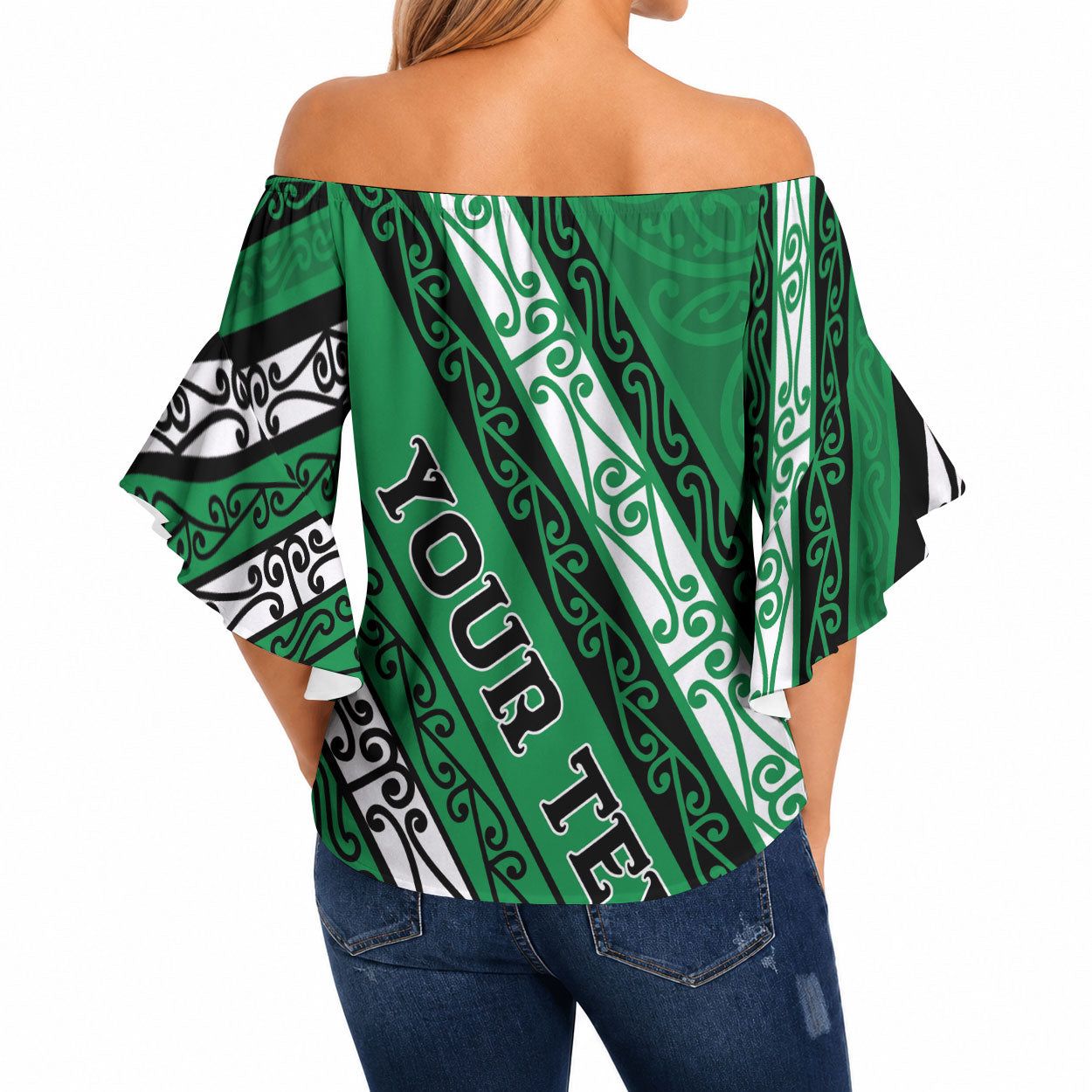 Personalised Aotearoa Ngati Raukawa Off Shoulder Wrap Waist Top New Zealand Maori Tribal Fern Pattern