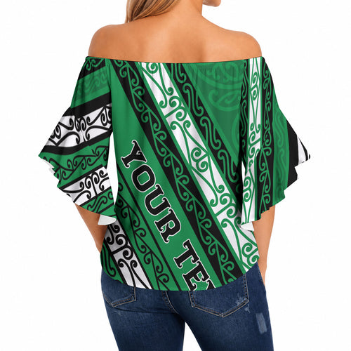 Personalised Aotearoa Ngati Raukawa Off Shoulder Wrap Waist Top New Zealand Maori Tribal Fern Pattern