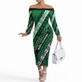 Personalised Aotearoa Ngati Raukawa Off The Shoulder Long Sleeve Dress New Zealand Maori Tribal Fern Pattern