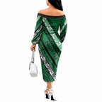 Personalised Aotearoa Ngati Raukawa Off The Shoulder Long Sleeve Dress New Zealand Maori Tribal Fern Pattern