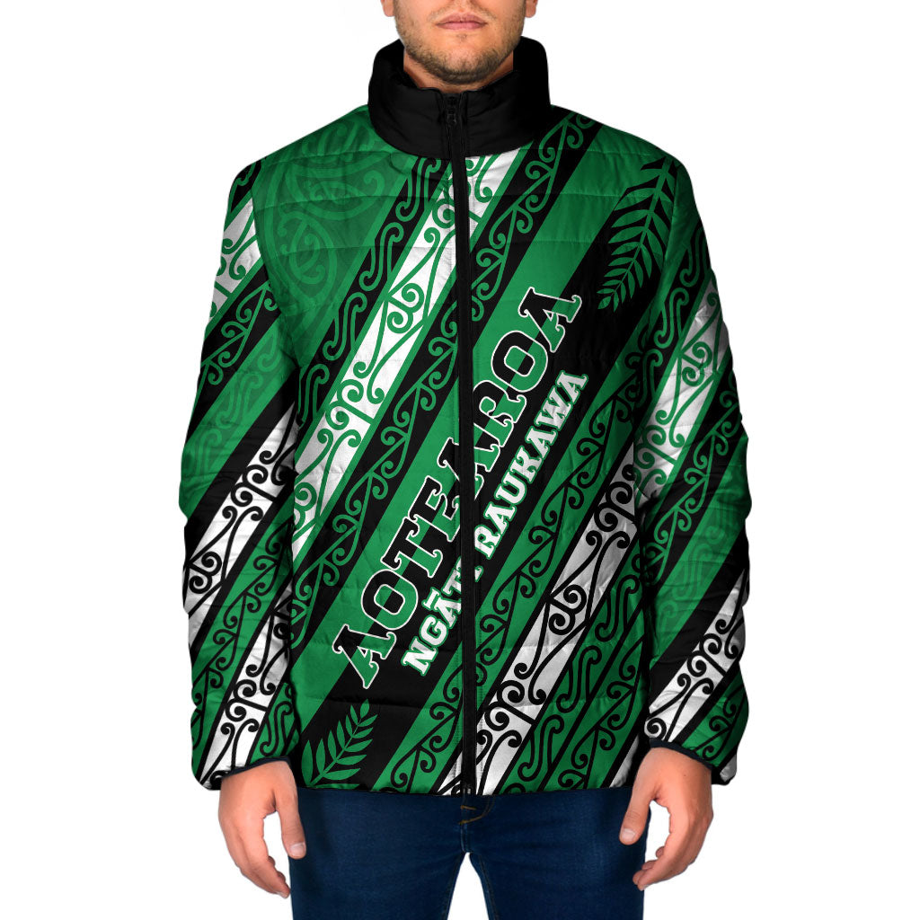 Personalised Aotearoa Ngati Raukawa Padded Jacket New Zealand Maori Tribal Fern Pattern